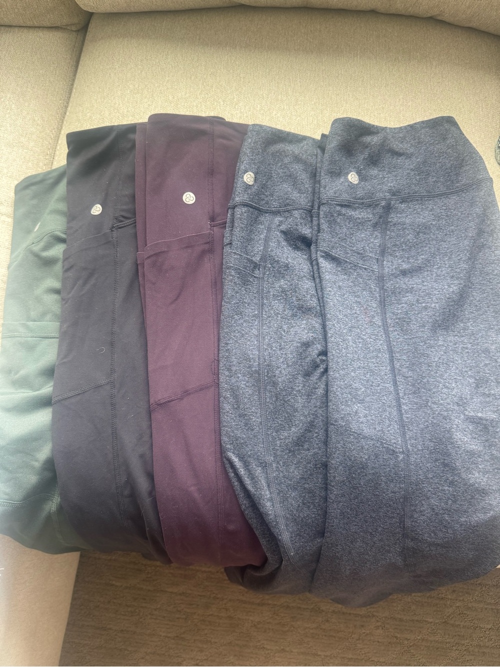 Zella High-Waist Active Leggings Bundle in Green, Black, Plum, & 2 Heather Blue